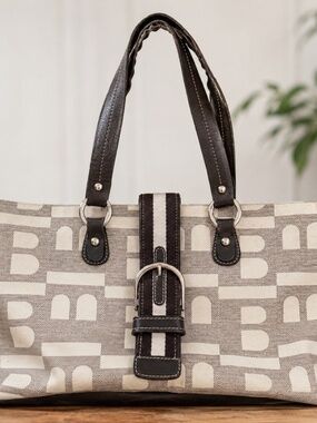 Bally Canvas & Leather Tote Bag – Neutral Monogram Print